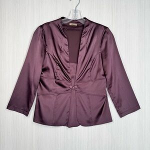 VINTAGE VEVU Satin Jacket‎ Size XS Plum 3/4 Sleeve Regencycore Whimsygoth Party